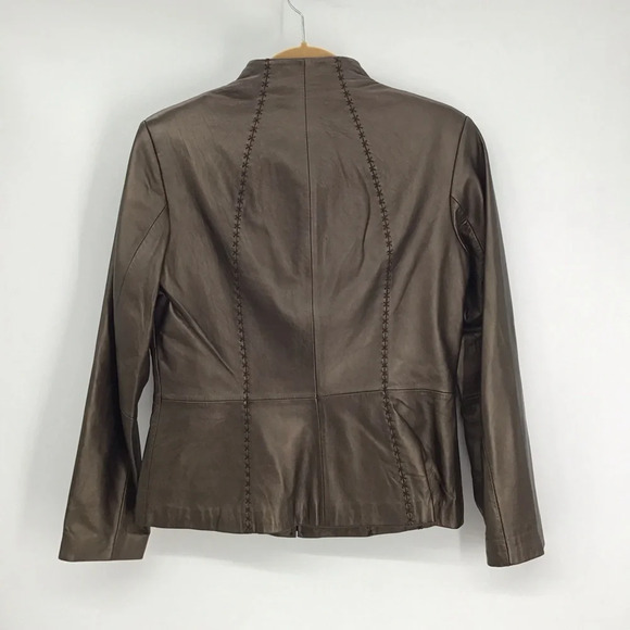Coldwater Creek Metallic Leather Zip Jacket Coat Bronze Luxury Size XS - Picture 2 of 8